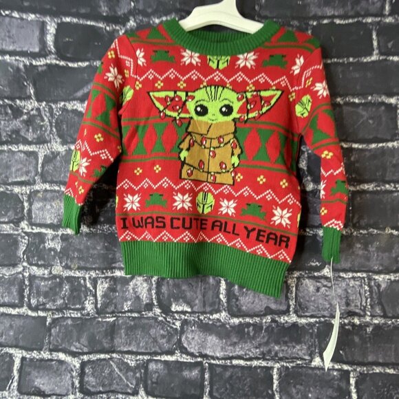 Star Wars 18 Month Mandalorian The Child Baby Yoda Knit Ugly Sweater - Picture 1 of 8